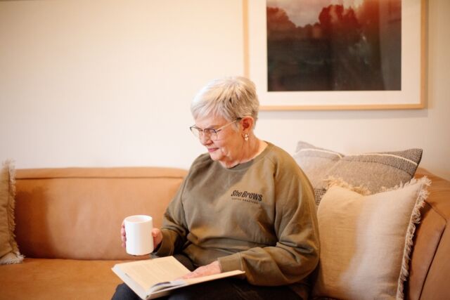 Coziest of cozy vibes with She Brews Coffee and She Brews sweatshirts, Y’all. Grab yours in store or on our website! #MerchandiseMonday #TrulyTransformativeCoffee