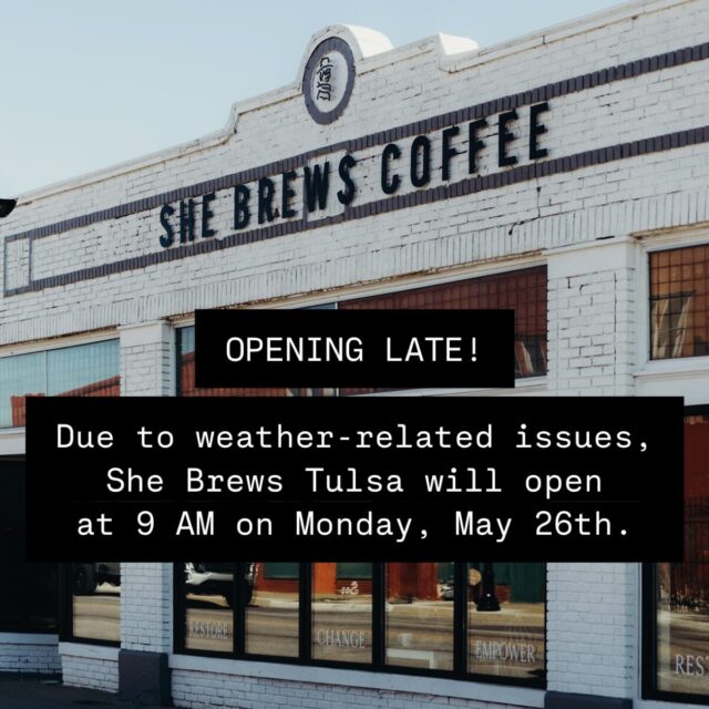 OPENING AT 9 AM ON MONDAY!

Due to all of the water falling from the sky, She Brews Tulsa will open at 9 AM on Monday, May 26th. Claremore shops will open at the usual time! ☔️