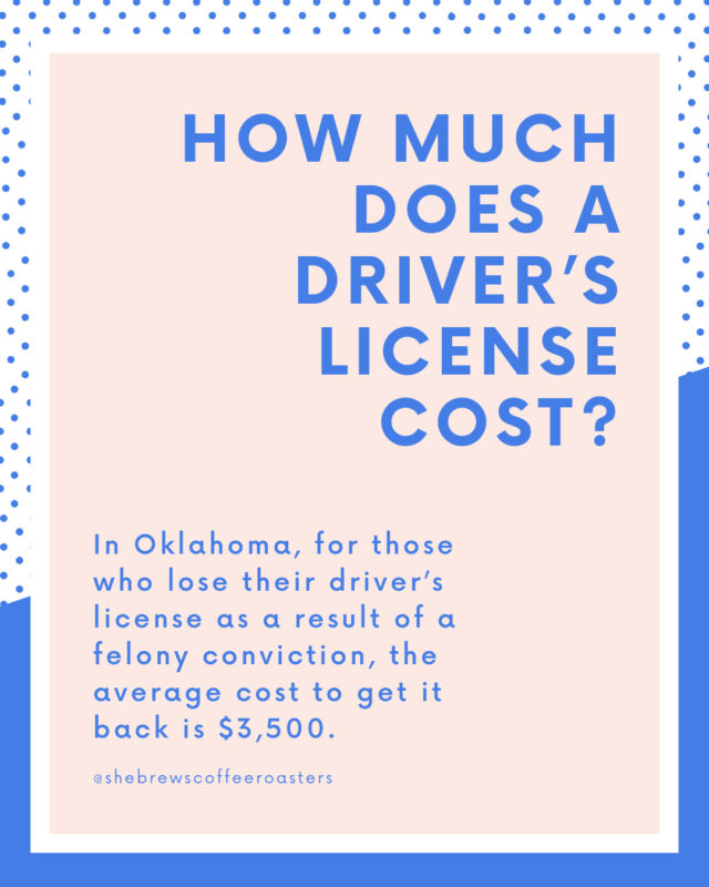 In Oklahoma, for those who lose their driver’s license as a result of a felony conviction, the average cost to get it back is $3,500. She Brews is a non-profit that exists to help women transitioning out of prison with job skills, safe housing, and support to navigate recovery, parenting, and the many challenges of changing their lives. Come visit our coffee shops in Tulsa and Claremore to support our mission directly, or donate at our website (link in bio).⁠
⁠
#CoffeeWithACause #SheBrewsTransitionProgram #TransitionProgram #SheBrews #BrewingUpPurpose #NonprofitCoffee #Tulsa #Claremore #Oklahoma