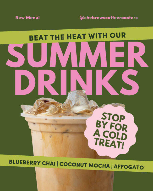 Summer is here, and so are new drinks! Coconut mocha, affogato (espresso and ice cream!), banana caramel latte, and more are all available now to cool you off as the temperature rises. 🌡️⁠
⁠
#SheBrews #SummerSips #FreshFlavors #Cocoloco #TreatYoself #SipTheSeason #BrewingHope #SummerVibes #NonprofitCoffee #Tulsa