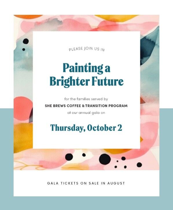 We hope you will save the date for our 2025 gala, Painting a Brighter Future, benefiting She Brews Coffee & Transition Program. On Thursday, October 2nd, we will be hosting our annual fundraising event to raise support and awareness for the work we do at She Brews. Oklahoma has the unfortunate distinction of having one of the highest rates of incarcerated mothers in the nation. Every day She Brews works to help women and children overcome the odds and break the cycle of generational incarceration. Join our email list to be notified when tickets go on sale. We look forward to Painting a Brighter Future with you in October!⁠
⁠
#SheBrewsTransitionProgram #TransitionProgram #SheBrews #PaintingABrighterFuture #CoffeeWithACause #WakeUpDoGood #BrewingUpPurpose #OnwardAndUpward #TrulyTransformativeCoffee #NonprofitCoffee #Tulsa