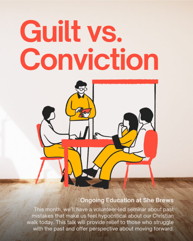 This month, our Ongoing Education features a volunteer-led seminar titled "Guilt vs. Conviction." All of us have “stuff” in our past that we wish wasn’t there...stuff we wish we could do over...stuff we’d be embarrassed for our friends, family, kids, and grandkids to find out about...stuff we’d emphatically advise others not to do...stuff that can haunt us and make us feel hypocritical about our Christian walk today. This talk's goal is to provide relief to those who struggle with their pasts, while also offering perspective about the Holy Spirit’s role in providing current guidance, and how to tell the difference.⁠
⁠
#CoffeeWithACause #HealThyself #HealthyChoices #SheBrewsTransitionProgram #TransitionProgram #SheBrews #BrewingUpPurpose #NonprofitCoffee #Tulsa #Oklahoma #OngoingEducation #OnwardAndUpward