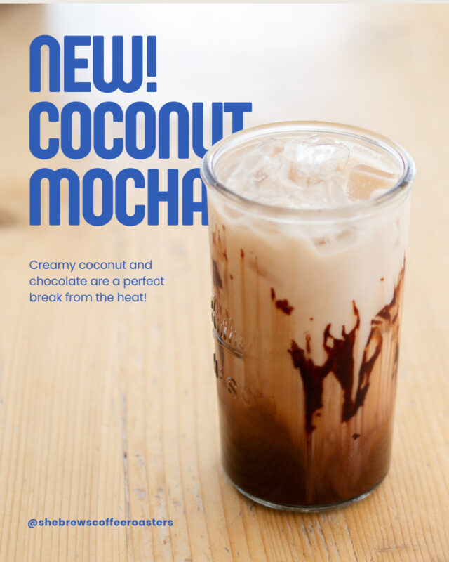 Beat the heat with tropical vibes! Our iced coconut mocha is available now to transport you to a beachy state of mind. 🥥🌴🍫⁠
⁠
#SheBrews #SummerSips #FreshFlavors #Cocoloco #TreatYoself #SipTheSeason #BrewingHope #SummerVibes #NonprofitCoffee #Tulsa