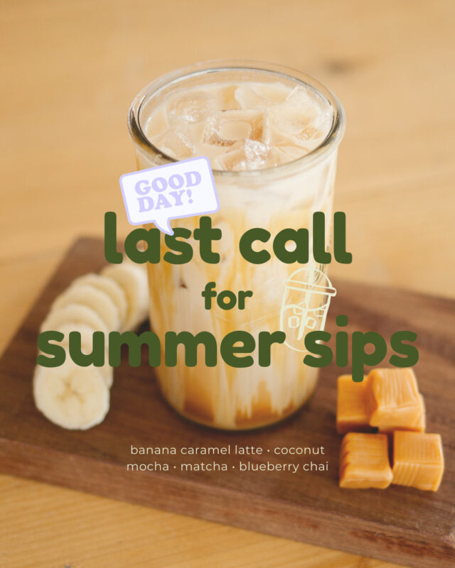 Last call for summer drinks! Fall is coming but it's still hot 🌡️, so grab a final taste of summer with a coconut mocha, affogato (espresso and ice cream!), or banana caramel latte!⁠
⁠
#SheBrews #SummerSips #FreshFlavors #Cocoloco #Bananarama #WeCaramelALot #BananaCaramel #Affogotta #TreatYoself #SipTheSeason #BrewingHope #SummerVibes #NonprofitCoffee #Tulsa