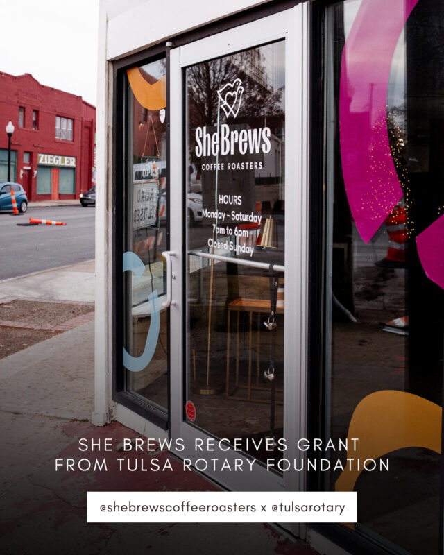 We have a new look! She Brews was honored to be selected as a Rotary Club of Tulsa Foundation Grant recipient, which went toward some much-needed updates on our shops. We love showing off our beautiful branding from @nominee.co, as well as sharing our mission and purpose. Stop by one of our locations to see the changes, thanks to the kind folks of Rotary Club of Tulsa Foundation!⁠
⁠
#CoffeeWithACause #SheBrewsTransitionProgram #TransitionProgram #SheBrews #BrewingUpPurpose #FiveYears #NonprofitCoffee #Tulsa #Claremore #Oklahoma