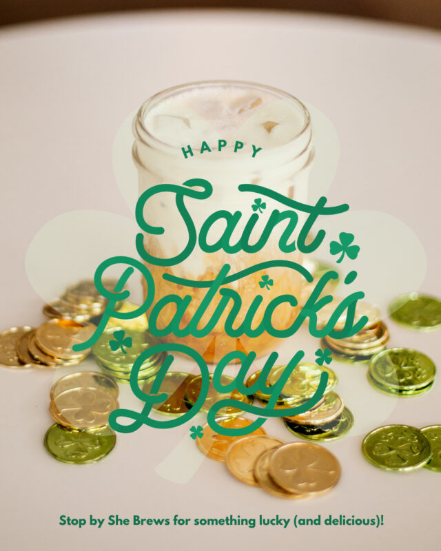 Happy St. Patrick's Day! Stop by She Brews for something lucky and delicious today. 🍀⁠
⁠
#SheBrews #SeasonalSips #LuckOTheIrish #StPatricksDay #MoCoffee #TreatYoself #SipTheSeason #BrewingHope  #NonprofitCoffee #Tulsa #Claremore