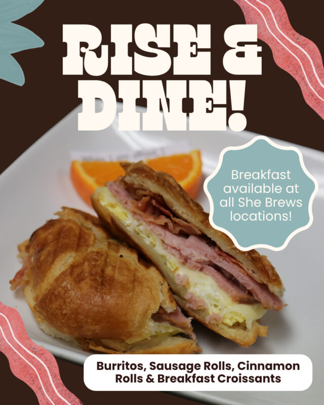 The most important meal of the day is here! She Brews is now serving breakfast items at all locations. Stop in and grab a burrito, sausage rolls, cinnamon rolls, or breakfast croissants to go with our delicious, in-house roasted coffee. Every order funds housing, job training, and second chances.⁠
⁠
#WakeUpDoGood #SheBrews #FreshFlavors #CoffeeandPastry #TreatYoself  #Elevenses #SecondBreakfast #BrewingHope  #NonprofitCoffee #Tulsa