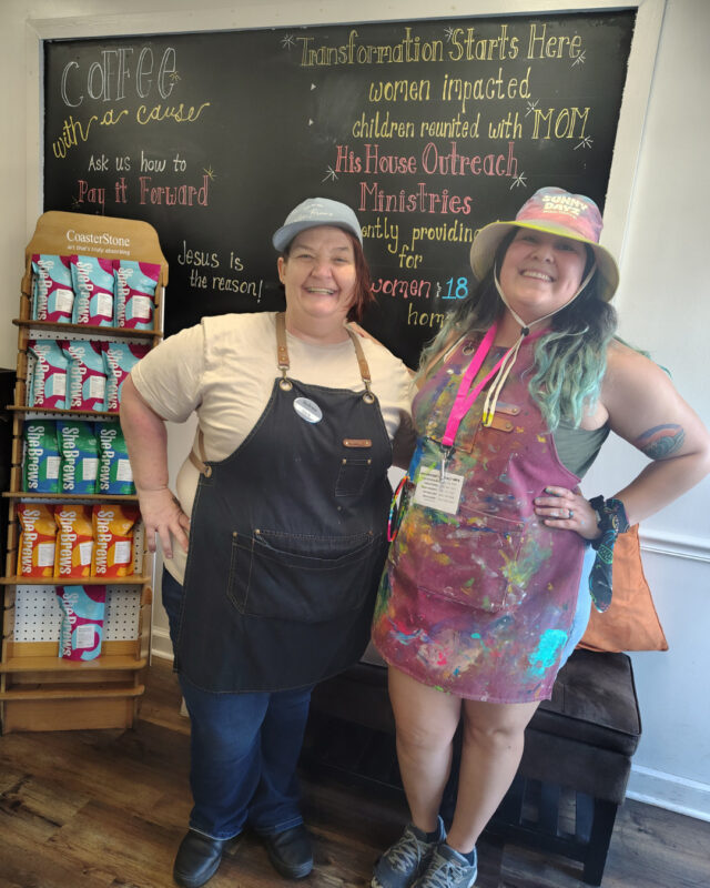 This week, @visitclaremore (and She Brews) have been hosting a bevy of talented artists who have been busy painting murals all over downtown as part of the @sunnydayzmuralfest. Make the trip to Claremore's Lilac District this Saturday, May 30, to see the completed works, listen to live music, and sip a cup of fresh She Brews coffee!⁠
⁠
#CoffeeWithACause #SheBrewsTransitionProgram #TransitionProgram #SheBrews #BrewingUpPurpose #NonprofitCoffee #Claremore #HavingAParty #BeOurGuest