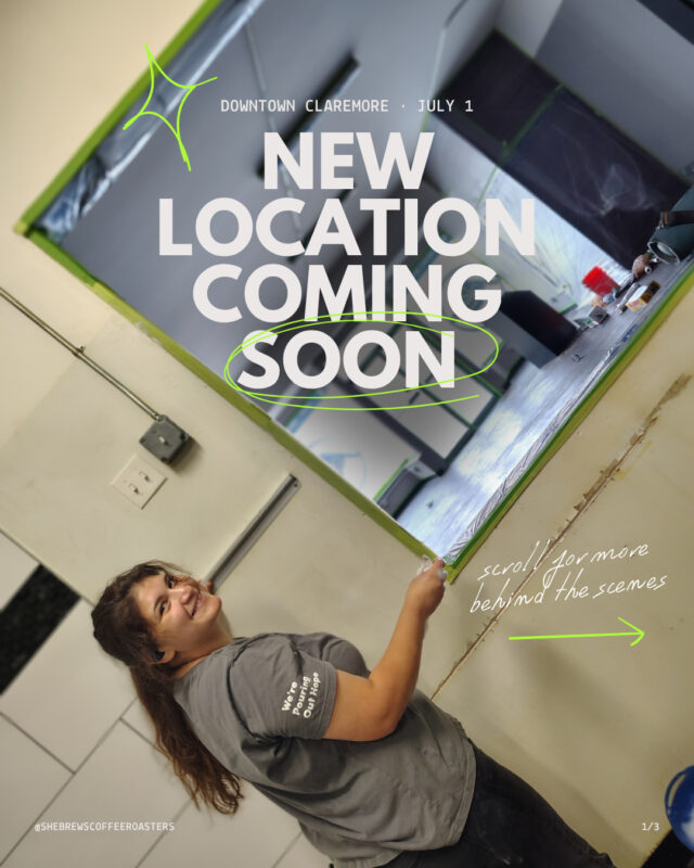Our new location is almost ready to open! Thank you so much to our dedicated staff and volunteers who have done the hard work of getting the new space ready for a whole new era of She Brews in Claremore. We are grateful to have such talented, dedicated supporters and friends of the program. Be sure to come out Wednesday, July 1, for our grand opening in downtown Claremore!⁠
⁠
#SheBrewsTransitionProgram #BrewingUpPurpose #OnwardAndUpward #TrulyTransformativeCoffee #NonprofitCoffee