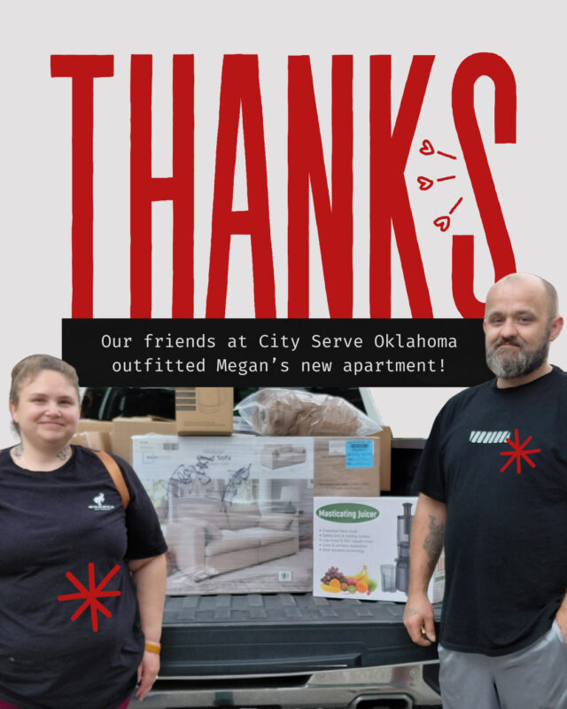 Our friends at @cityserveoklahoma outfitted Megan’s new apartment after graduation. They have been an amazing partner for our recent graduates, and we are so thankful for their support of She Brews clients!	⁠
⁠
#SheBrewsTransitionProgram #BrewingUpPurpose #OnwardAndUpward #TrulyTransformativeCoffee #NonprofitCoffee