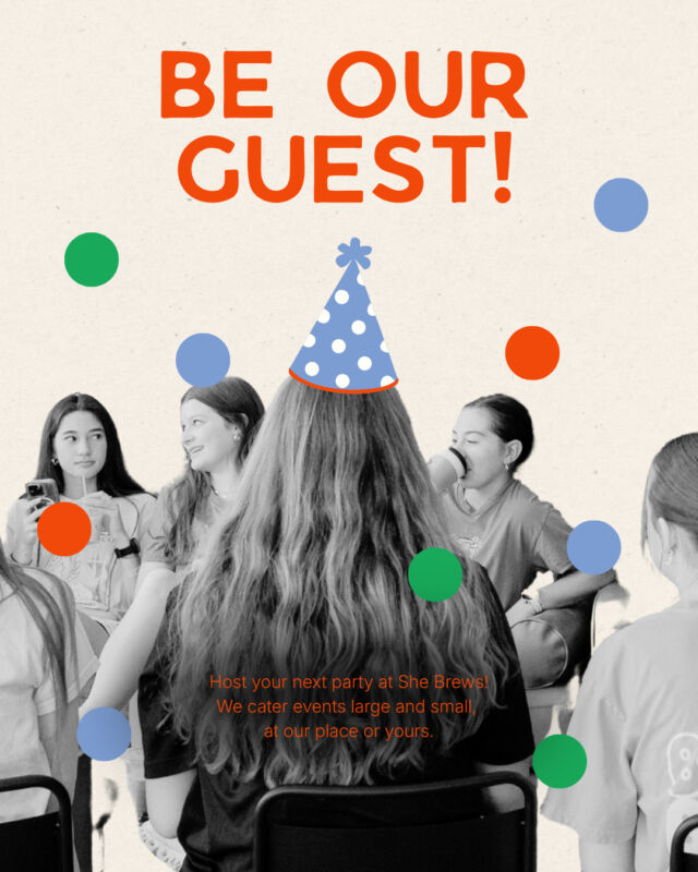 Host your next party at She Brews! We cater events large and small, ⁠
at our place or yours. You don't have to do the dishes, and you're supporting our mission serving women transitioning out of prison.⁠
⁠
#CoffeeWithACause #SheBrewsTransitionProgram #NonprofitCoffee #HavingAParty #BeOurGuest