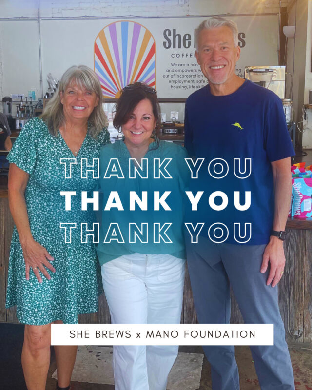 She Brews is very grateful for the continuing generosity of the MANO Foundation, a dedicated supporter of our mission for many years. They graciously came to our Tulsa shop to make a generous contribution, which furthers our efforts to create meaningful change and breaking cycles of incarceration through safe housing, employment training, and assistance reunifying families.⁠
⁠
If you'd like to support a local non-profit that is helping Oklahomans here and now, you can make a donation, volunteer your time, or buy a ticket to our 2026 gala. Find all that at more at our website, linked in bio!⁠
⁠
#CoffeeWithACause #SheBrewsTransitionProgram #BrewingUpPurpose #NonprofitCoffee #OnwardAndUpward