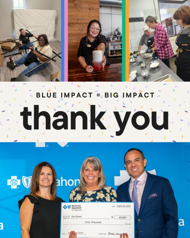 We are so excited to announce that She Brews have been the recipients of a Blue Impact grant from BCBS Oklahoma! This equals more job training, safe housing, and life skills support for formerly incarcerated people in Oklahoma. We're  here to make healthier communities in Oklahoma, and can't wait to do more through the support of @bcbsok!⁠
⁠
#CoffeeWithACause #SheBrewsTransitionProgram #OnwardAndUpward #BCBSOK #BlueImpact