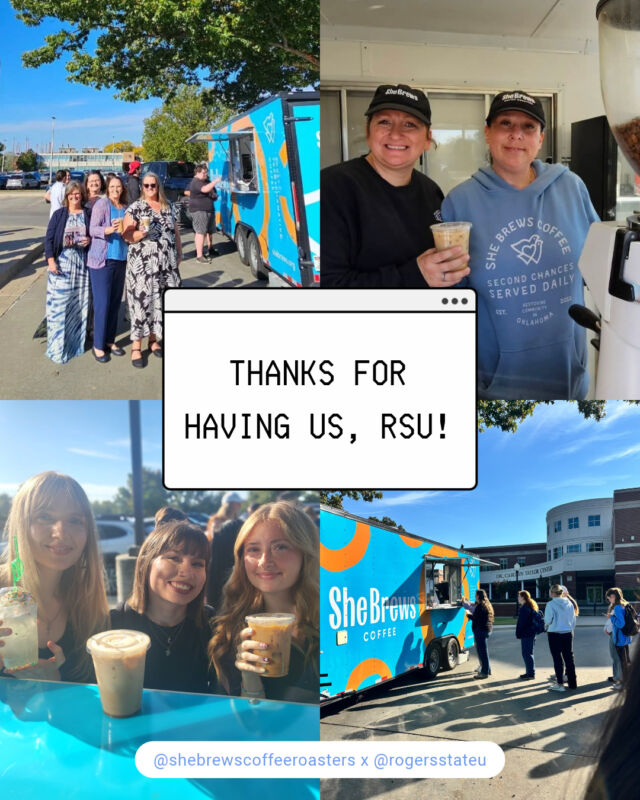 Big thanks to @rogersstateu for having She Brews on campus! It was a perfect fall day for enjoying Dirty Elf lattes, Harvest Chai, and Confetti Cookies. We look forward to serving RSU's awesome students and staff again!⁠
⁠
Interested in bringing the She Brews coffee trailer to your location? DM us or click the link in our bio to inquire!